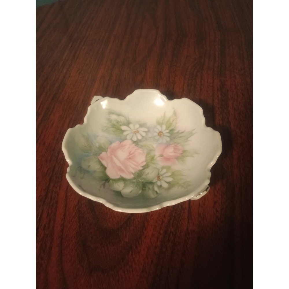 Vintage RS Prussia Floral Dish with Roses and Gold Accents 6"